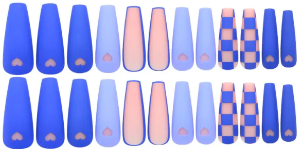 Blue Grid β Matte Blue Checkered Press-On Nail Set