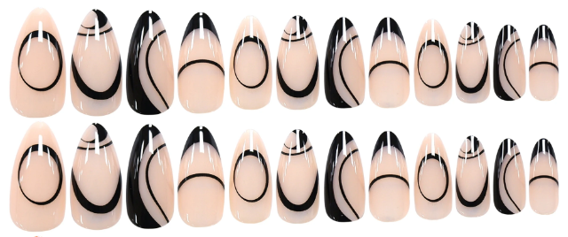 Abstract Black Swirl Press-On Nails – Glossy Almond Set