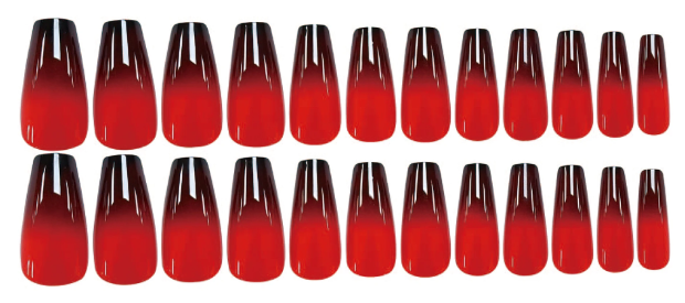 Black & Red Ombre Press-On Nail Set – Glossy Coffin (Medium Long)