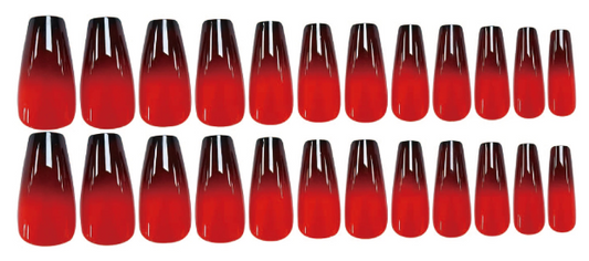 Black & Red Ombre Press-On Nail Set – Glossy Coffin (Medium Long)