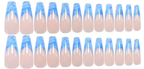 Ocean Smoke– Blue Marble French Tip Press-On Nail Set