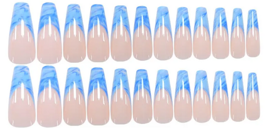 Ocean Smoke– Blue Marble French Tip Press-On Nail Set