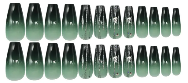 Poison Luxe– Green & Black Ombre Press-On Nail Set with Jewels