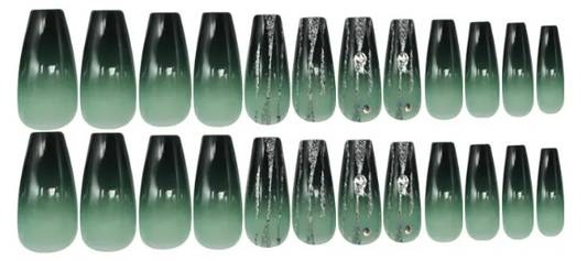Poison Luxe– Green & Black Ombre Press-On Nail Set with Jewels
