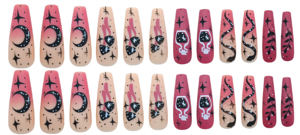 Crimson Moon" – Matte Maroon Press-On Nail Set with Moon Design