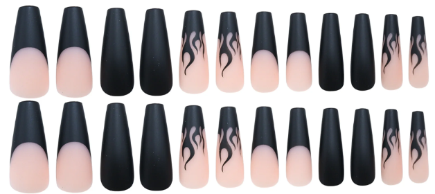 Burnout Babe – Matte French Tip Press-On Nail Set with Black Flames