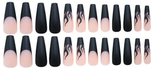 Burnout Babe – Matte French Tip Press-On Nail Set with Black Flames