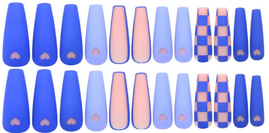 Blue Grid – Matte Blue Checkered Press-On Nail Set